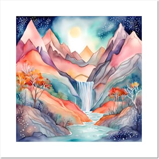 Watercolor Waterfall Posters and Art